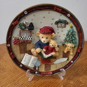 Charming Vintage Teddy Bear Story Time Decorative 3D Christmas Joy Plate